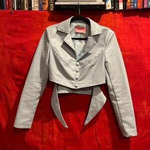 Baby Blue Cropped Faux Leather Jacket